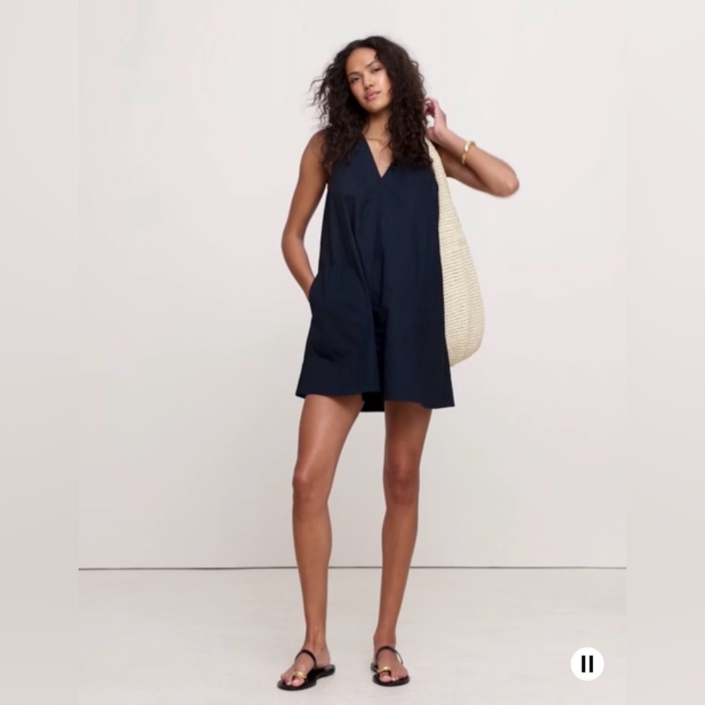 NWT Banana Republic Cotton Poplin Swing Mini Tapestry Navy Blue Sz Medium - Picture 5 of 8